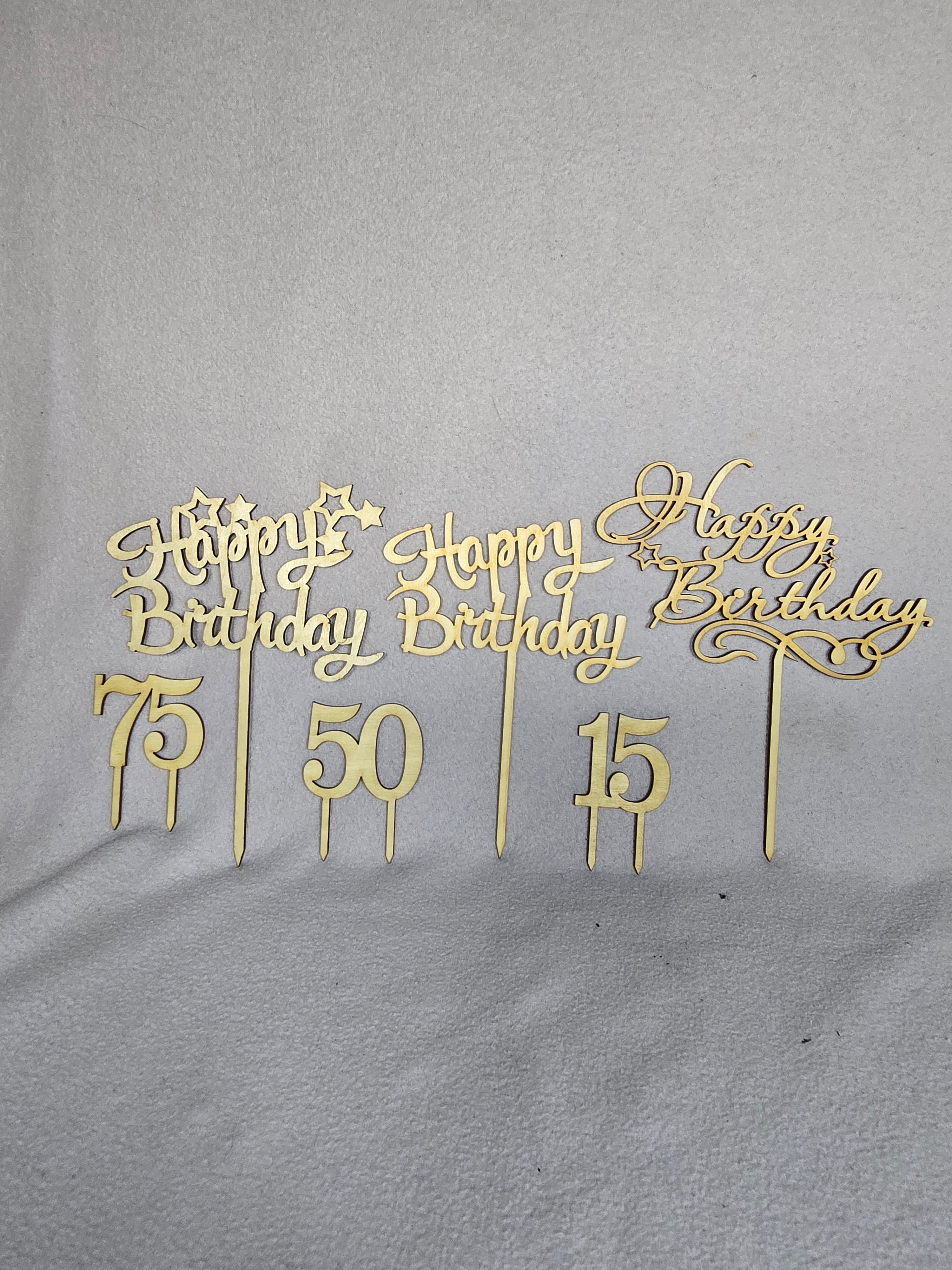 Happy Birthday Cake Topper aus Holz – 3 Designs + Wunschzahl