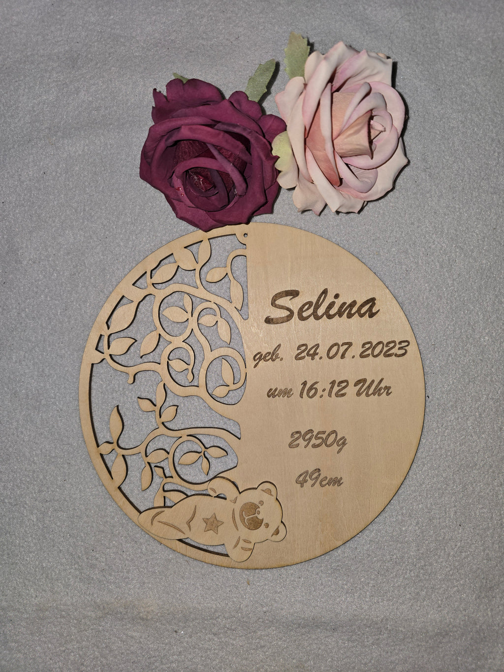 Personalisiertes Geburtsdaten Schild aus Holz – Baby Name, Datum, Uhrzeit, Gewicht & Größe – Geschenk zur Geburt – 20cm oder 39cm