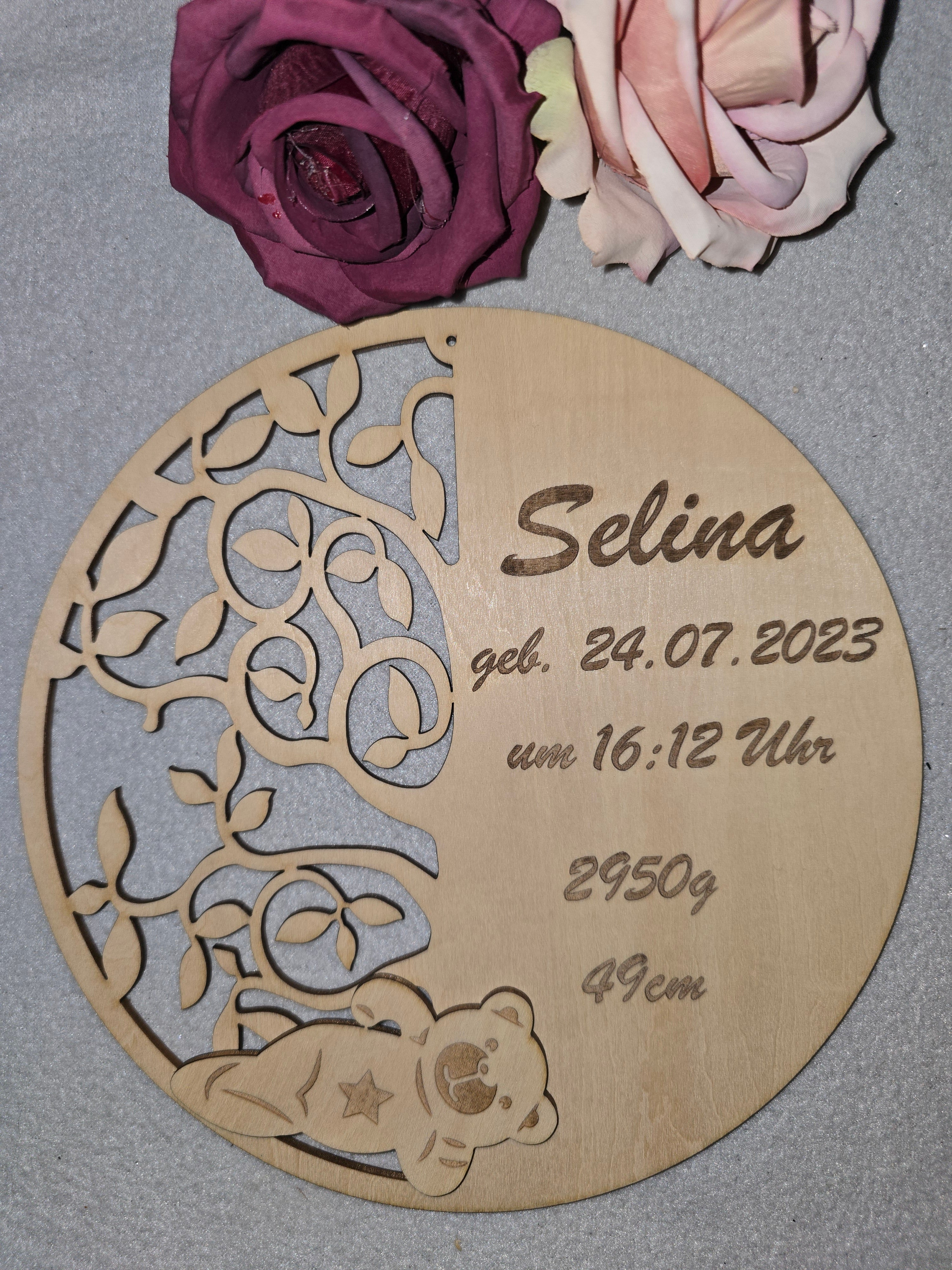 Personalisiertes Geburtsdaten Schild aus Holz – Baby Name, Datum, Uhrzeit, Gewicht & Größe – Geschenk zur Geburt – 20cm oder 39cm