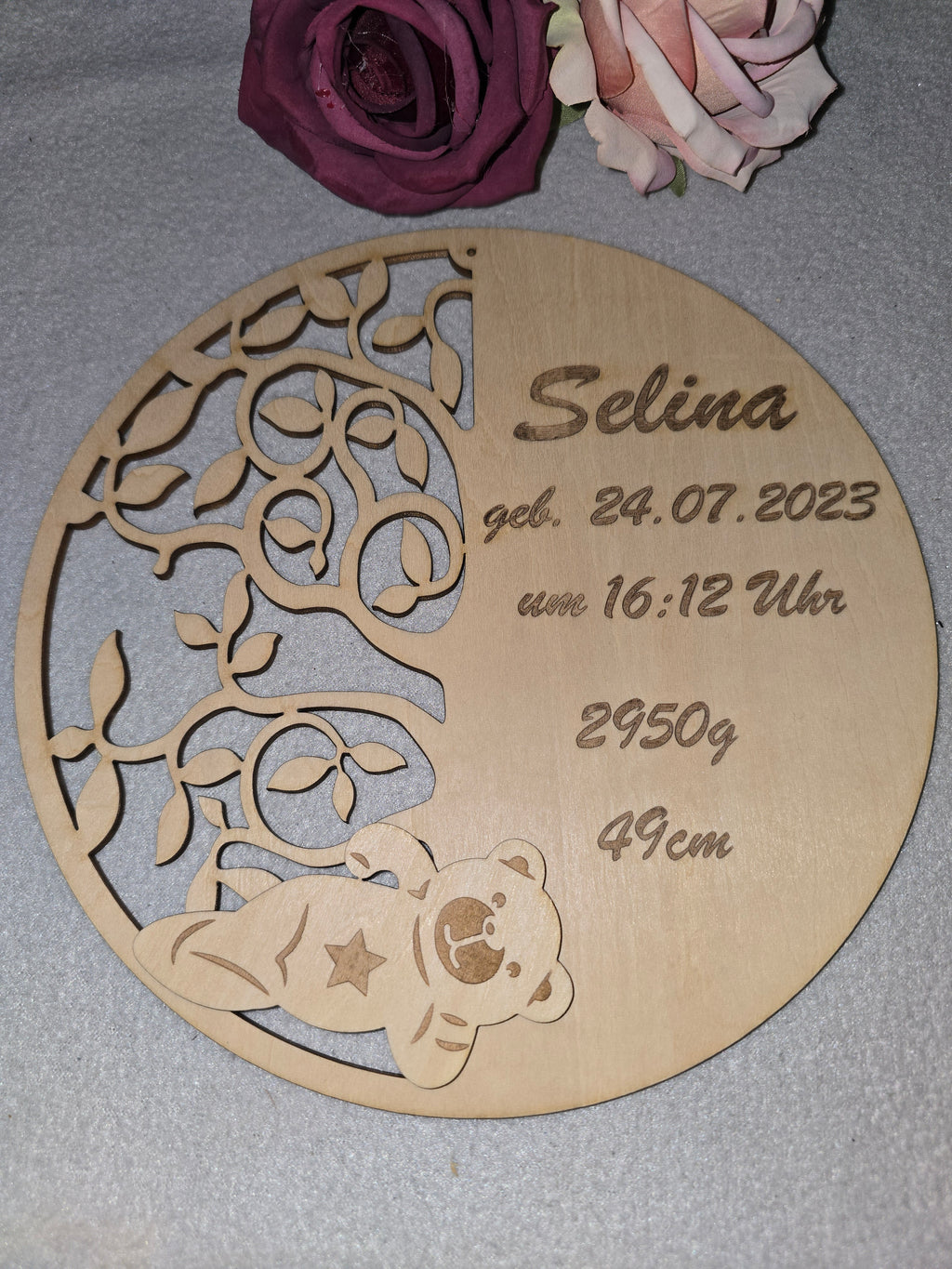Personalisiertes Geburtsdaten Schild aus Holz – Baby Name, Datum, Uhrzeit, Gewicht & Größe – Geschenk zur Geburt – 20cm oder 39cm