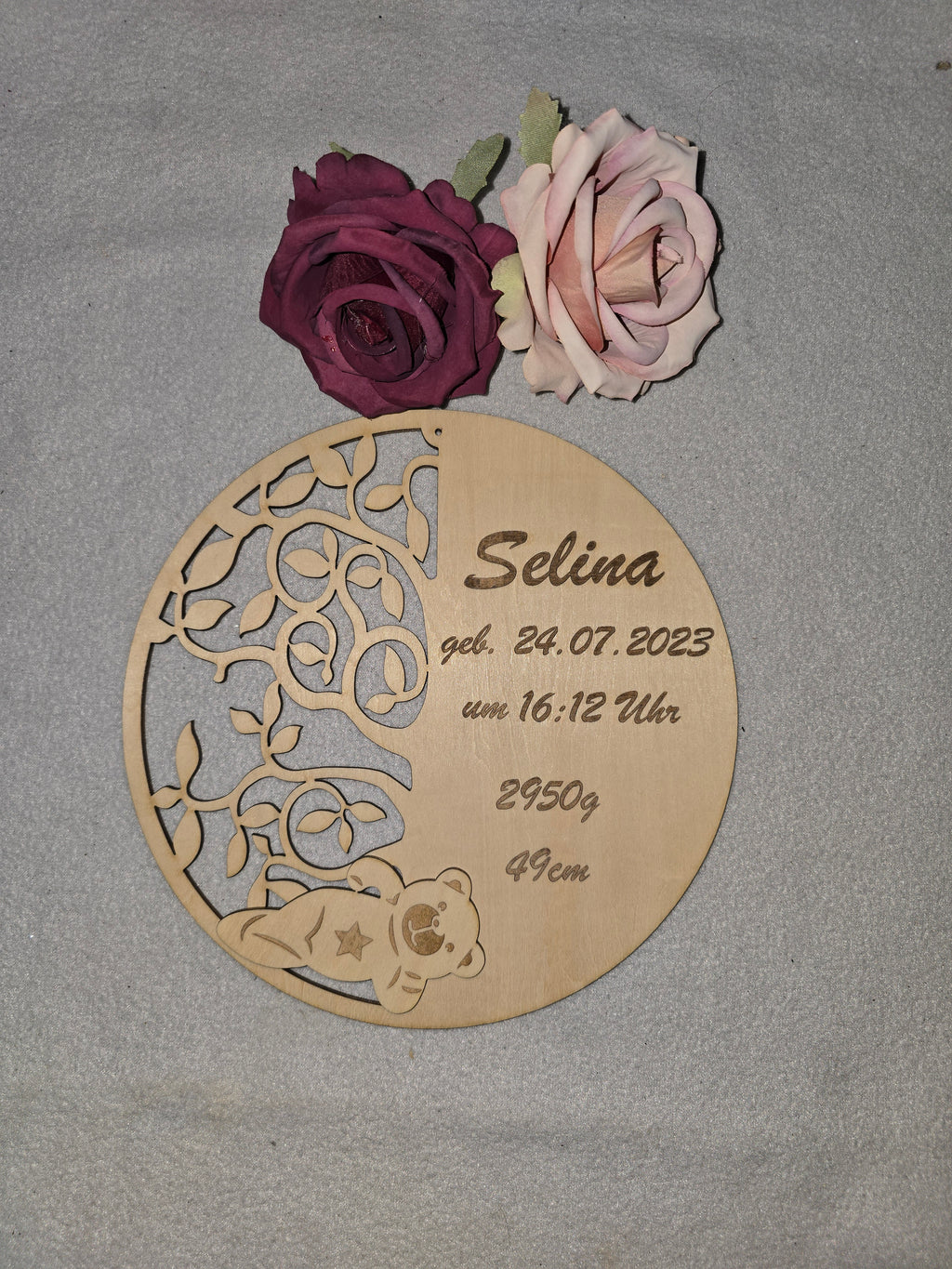 Personalisiertes Geburtsdaten Schild aus Holz – Baby Name, Datum, Uhrzeit, Gewicht & Größe – Geschenk zur Geburt – 20cm oder 39cm