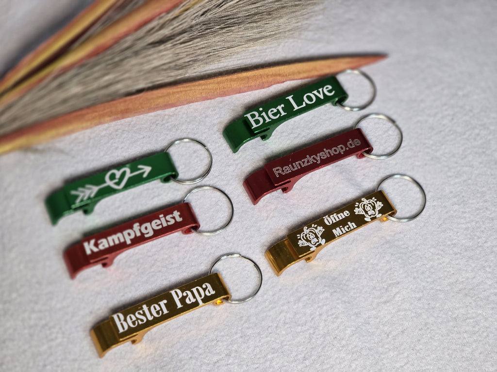 5er-Set personalisierte Flaschenöffner mit Gravur – Aluminium Schlüsselanhänger