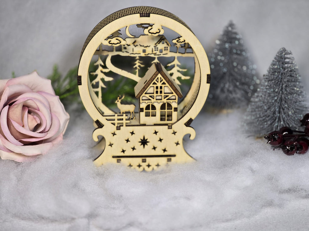 Winterzauber im Wald – Holzhaus mit Reh | Handgefertigte Weihnachtsdeko