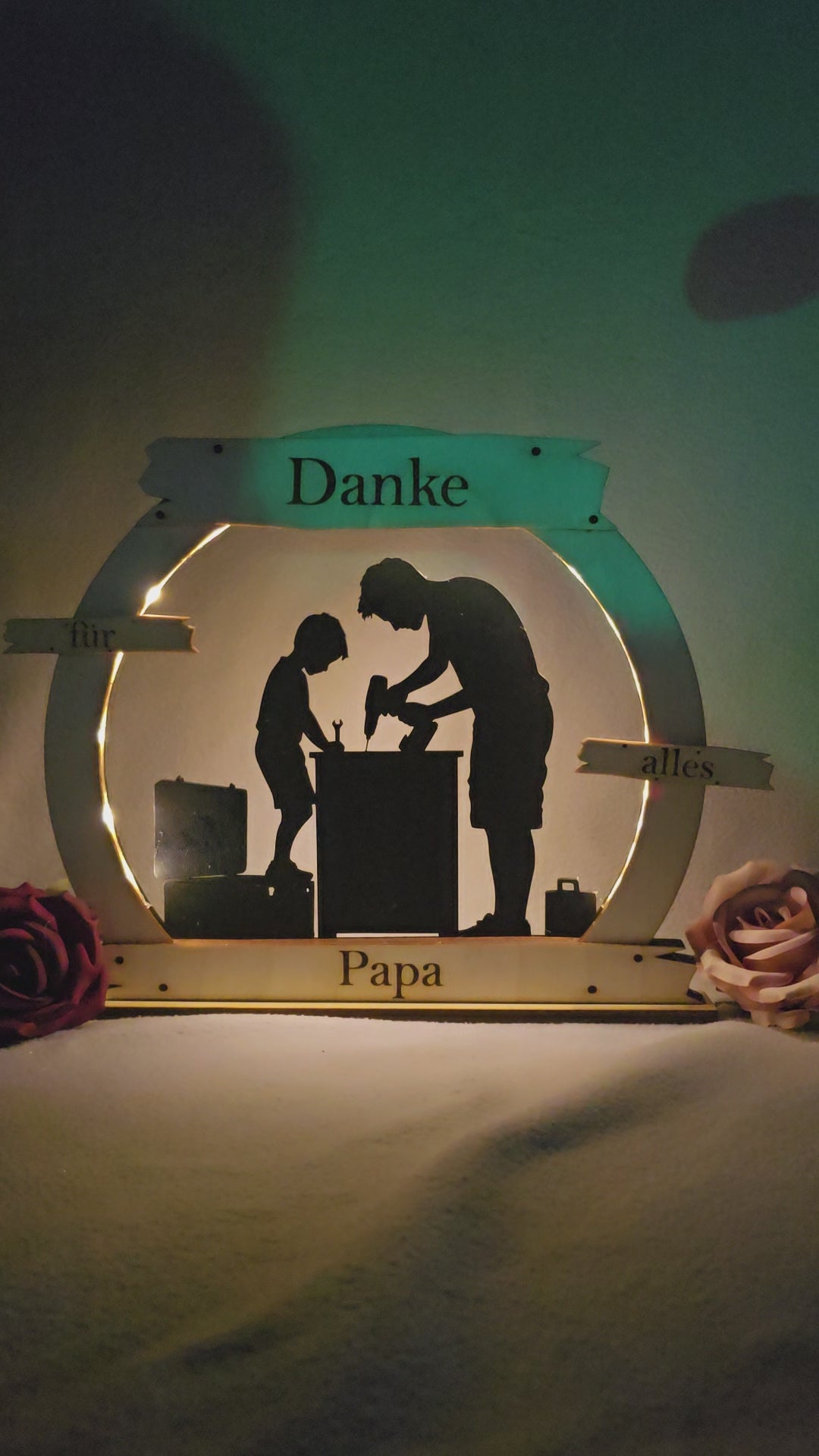 LED Deko „Danke Papa“ – Geschenk mit 3 Lichtmodi (Dauerlicht & Blinkfunktion)