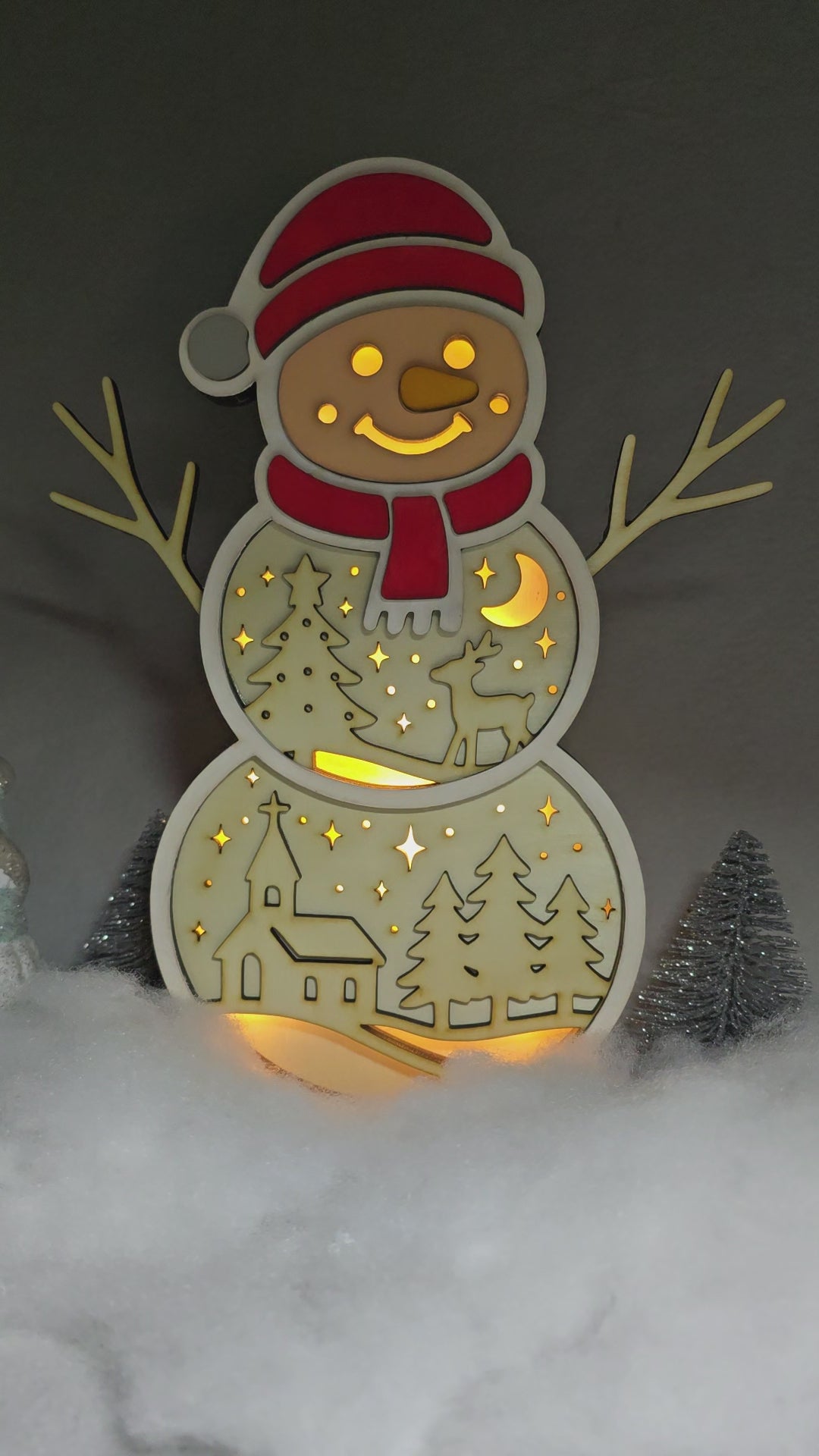 LED Schneemann „Winterzauber“ – Leuchtende Weihnachtsdeko aus Holz