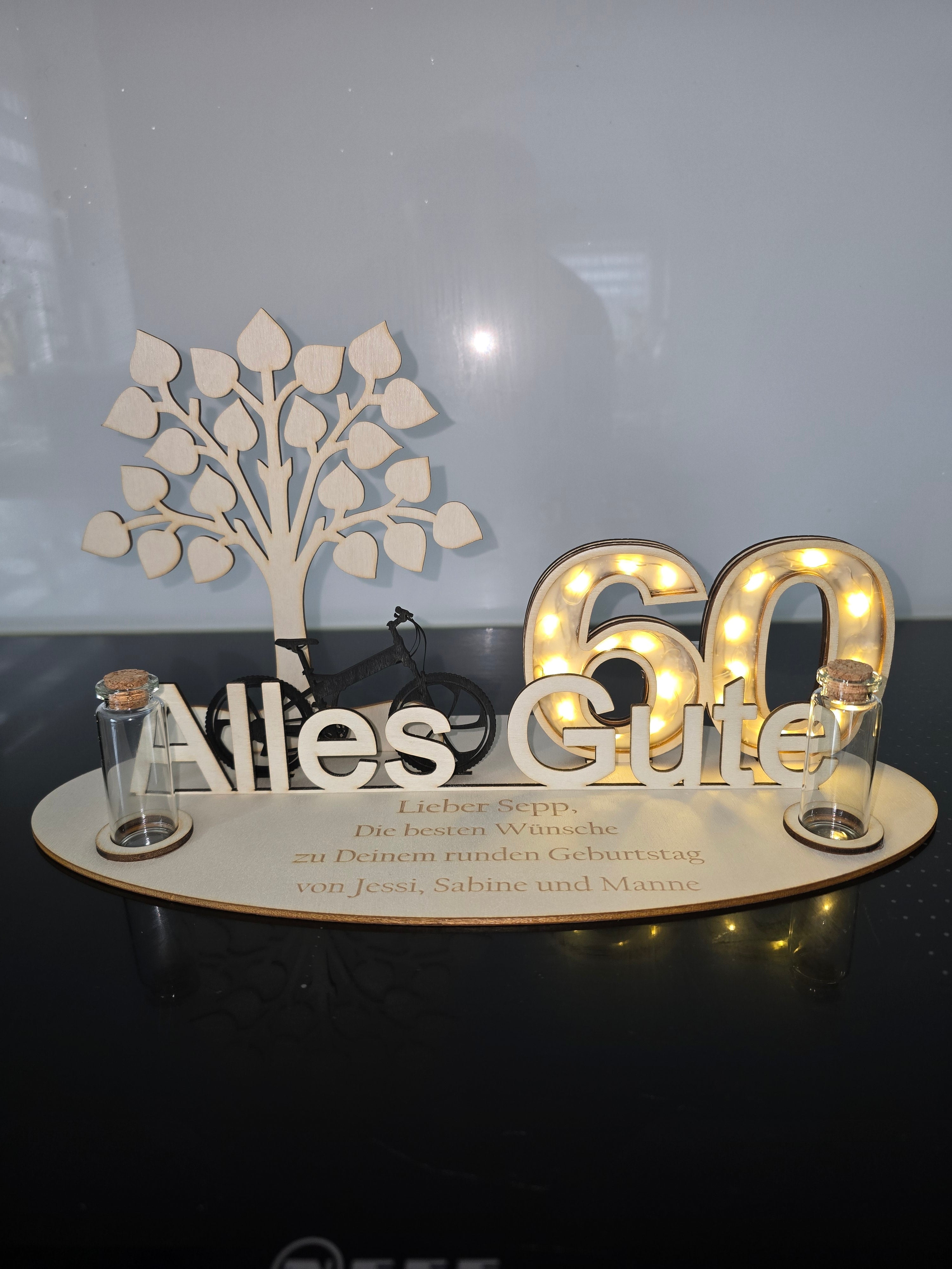 Personalisiertes Geschenk Geburtstag mit Wunschzahl | LED Holz Deko mit Gravur | Geldgeschenk | Geburtstagsgeschenk
