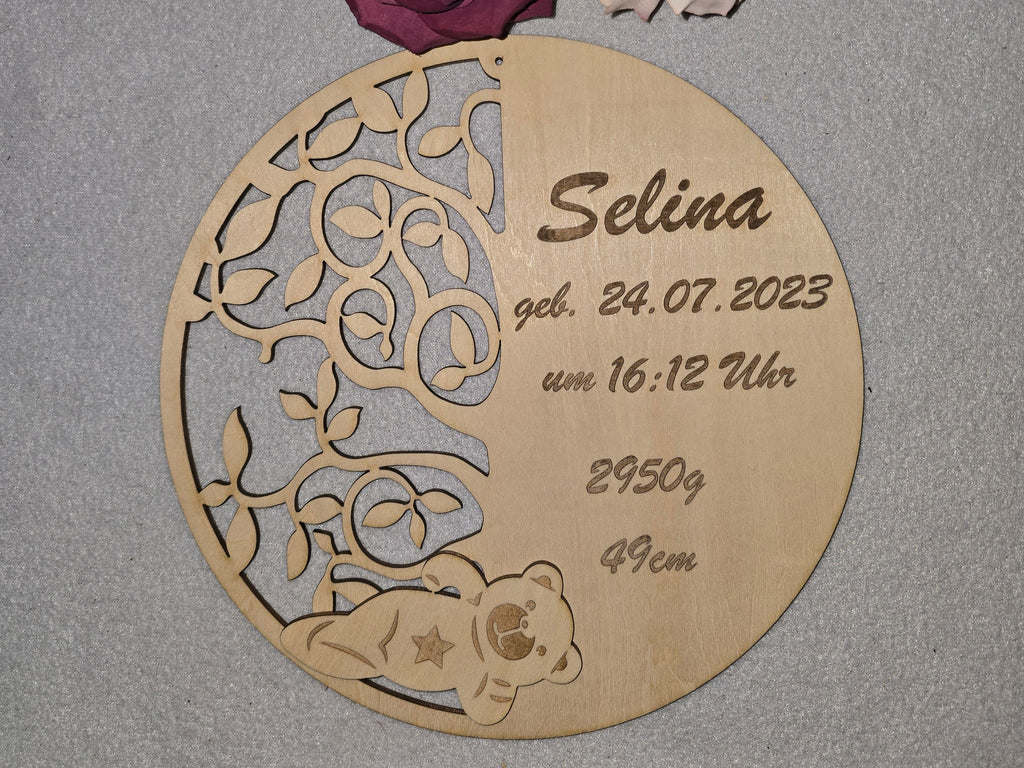 Personalisiertes Geburtsdaten Schild aus Holz – Baby Name, Datum, Uhrzeit, Gewicht & Größe – Geschenk zur Geburt – 20cm oder 39cm