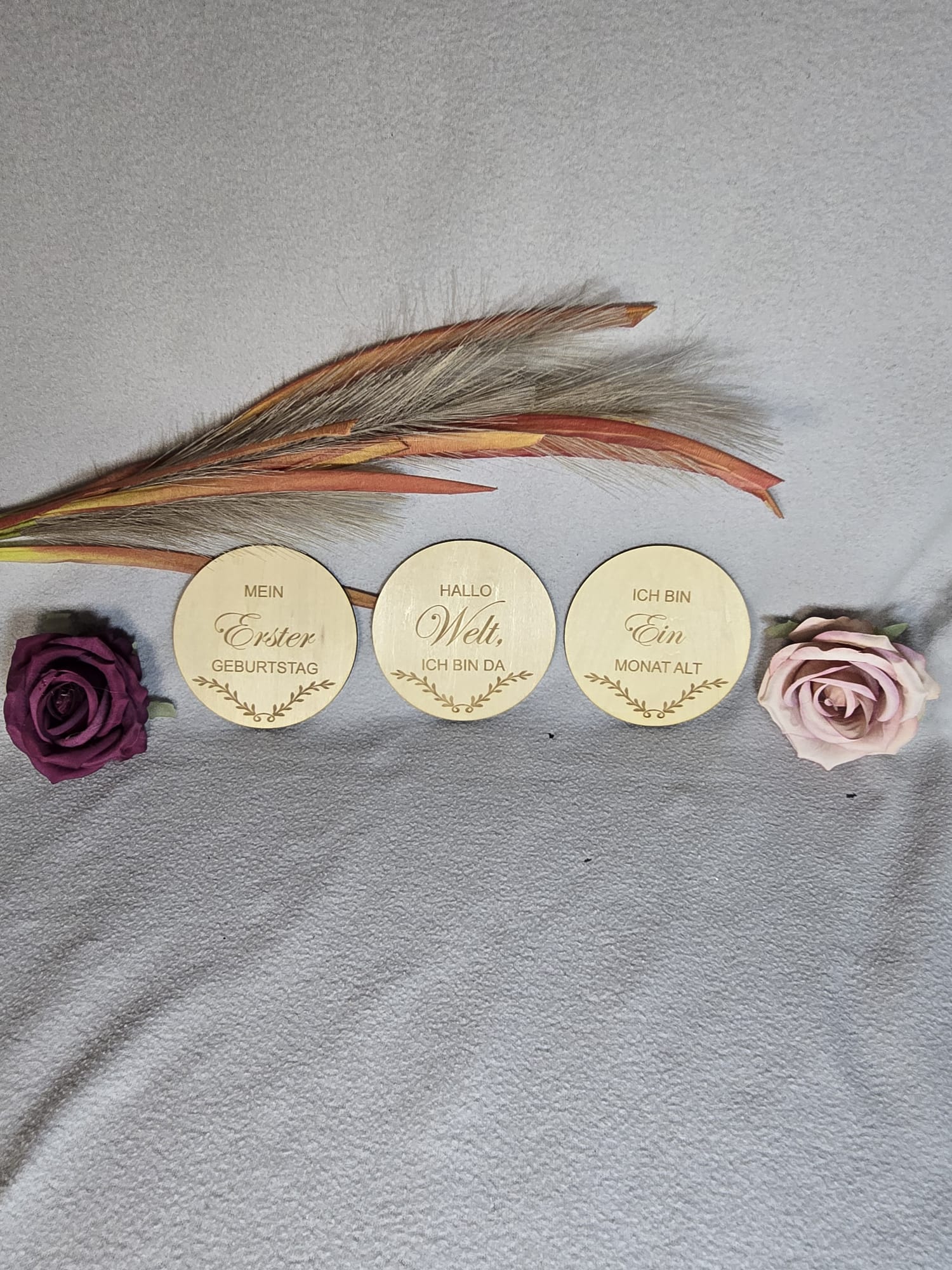 Meilenstein Karten Set aus Holz – Baby Fotoshooting Set (1–11 Monate, Geburt, Hallo Welt)