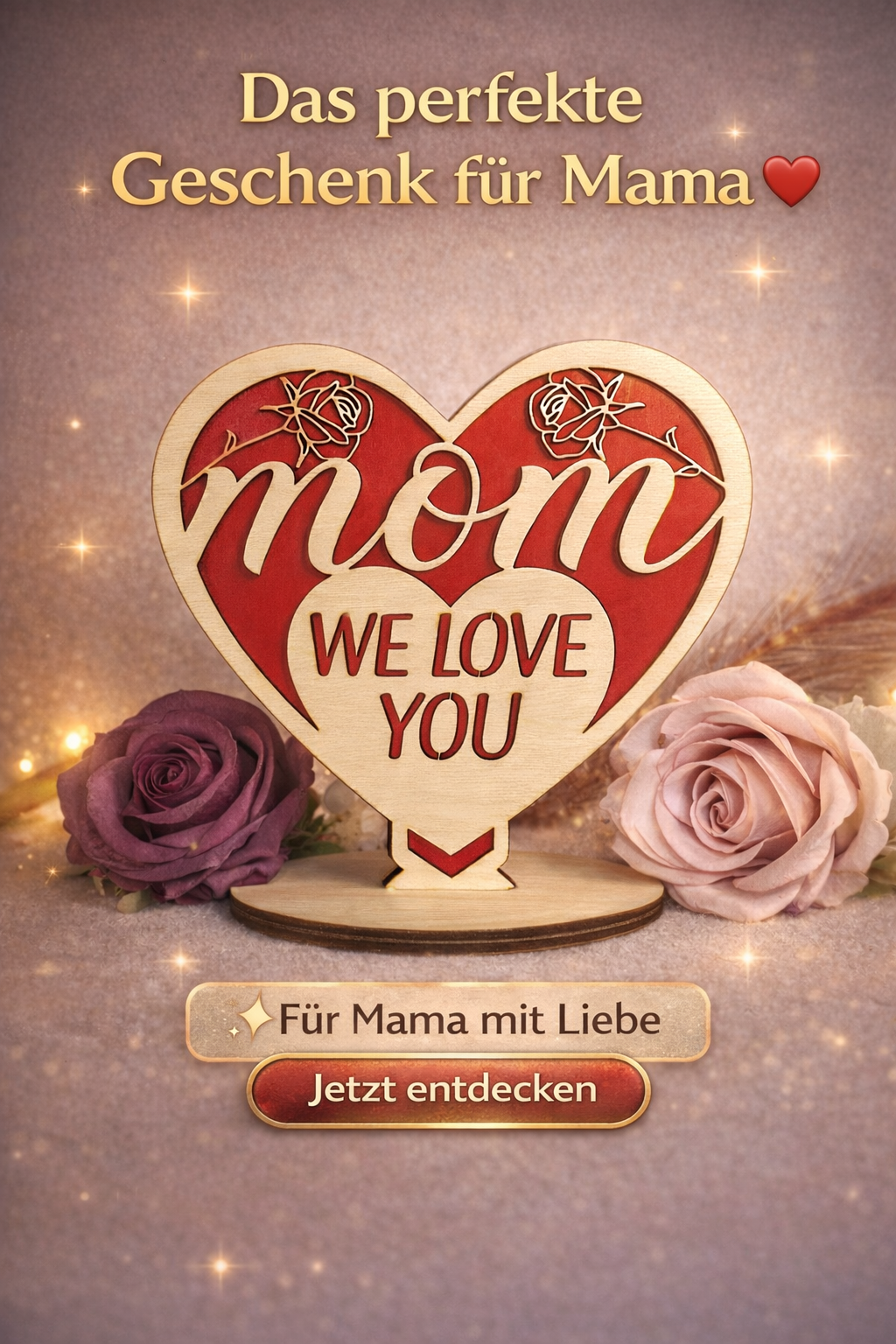 Holz Herz „Mom – We Love You“ | Personalisiertes Geschenk