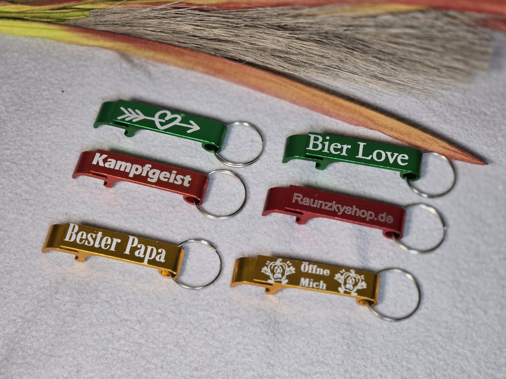 5er-Set personalisierte Flaschenöffner mit Gravur – Aluminium Schlüsselanhänger