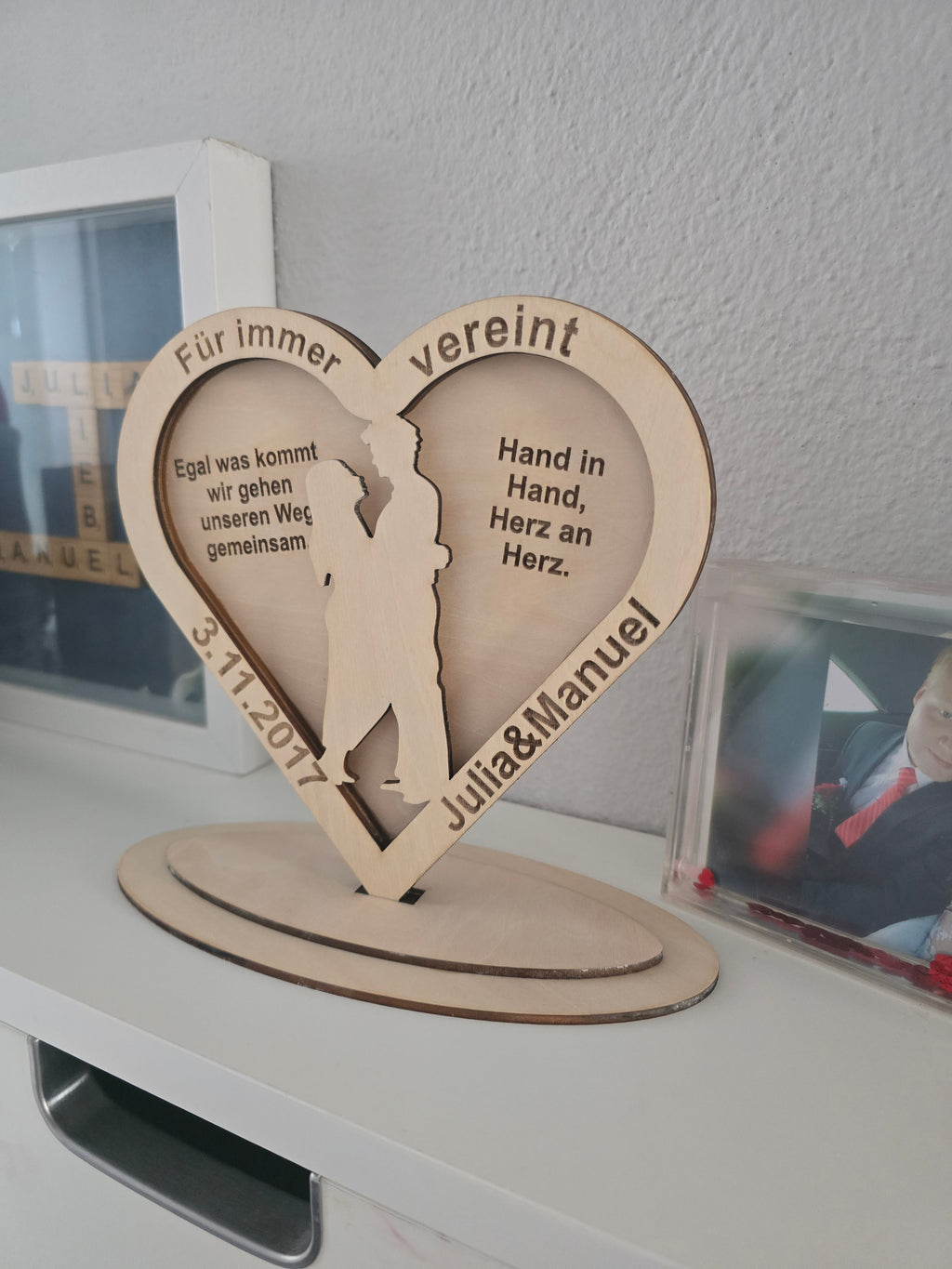 Personalisiertes Holz Herz mit LED – Paar Geschenk, Hochzeit, Jahrestag, Namen & Datum