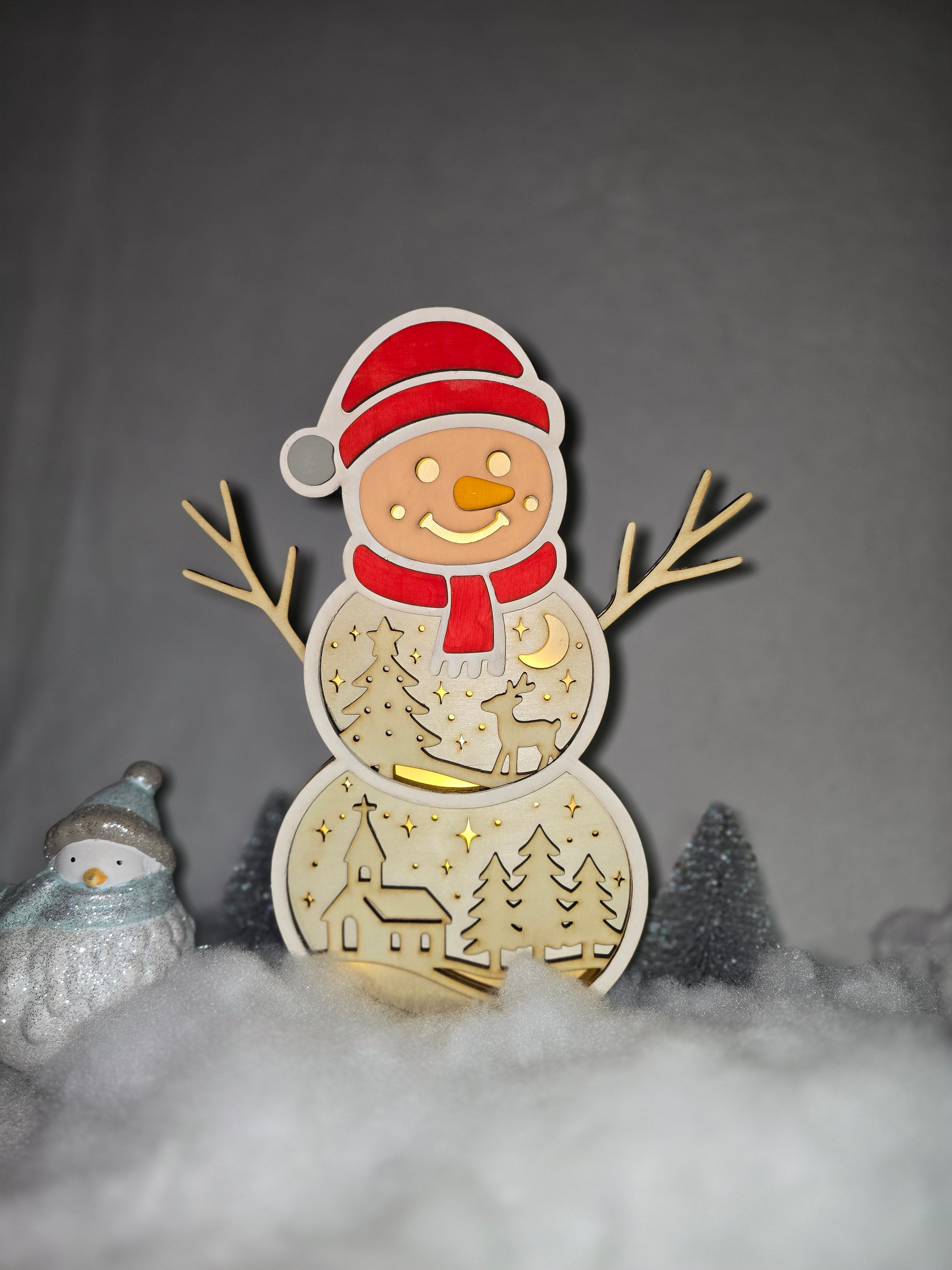LED Schneemann „Winterzauber“ – Leuchtende Weihnachtsdeko aus Holz