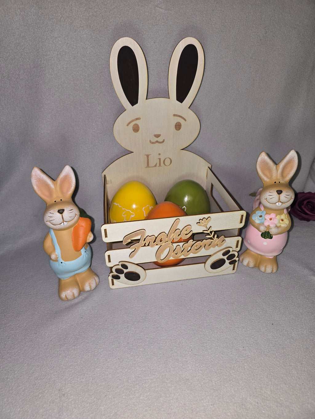 Personalisierter Osterhase aus Holz – Osterkorb mit Name | Frohe Ostern | 22×35 cm