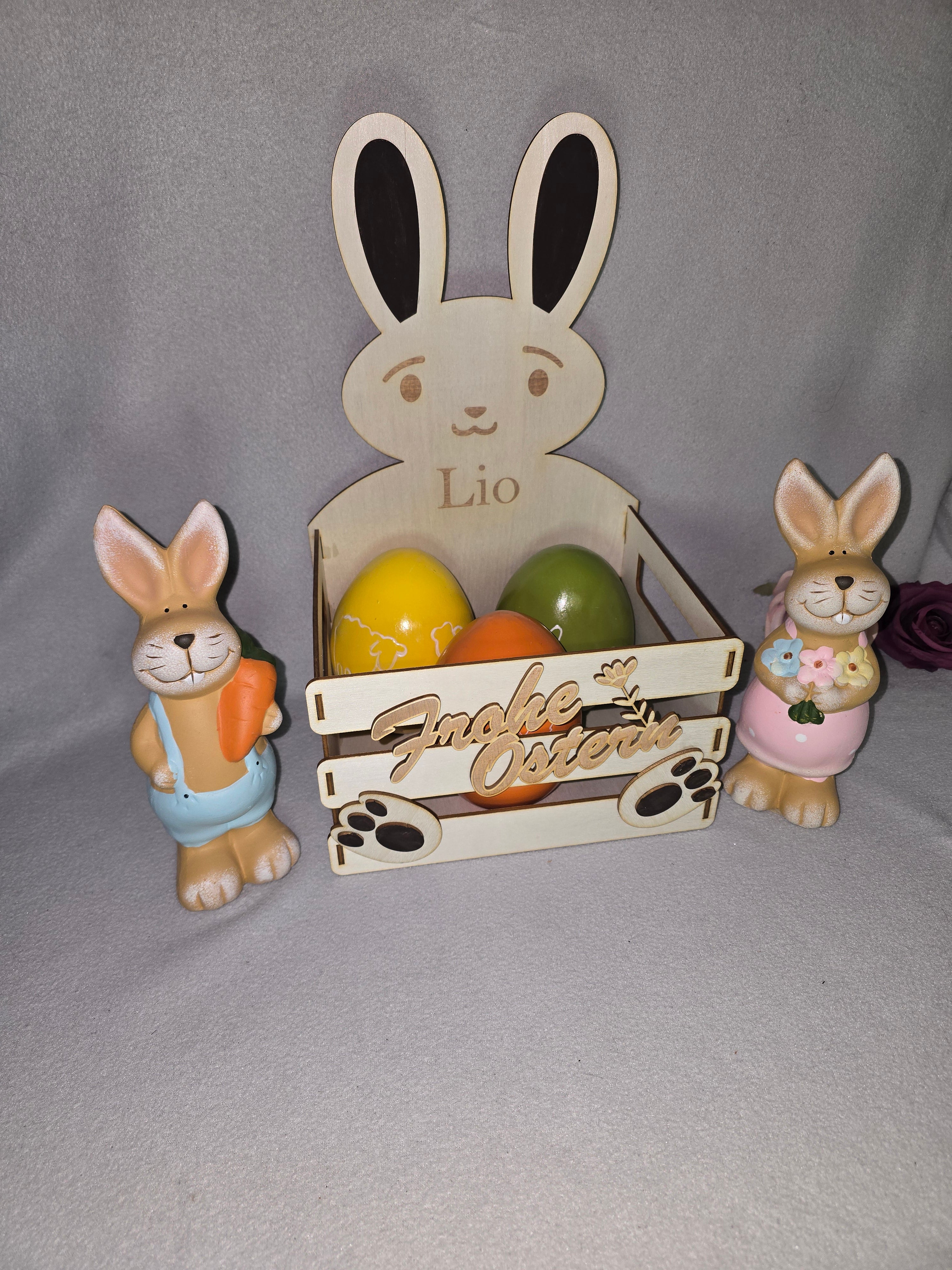 Personalisierter Osterhase aus Holz – Osterkorb mit Name | Frohe Ostern | 22×35 cm