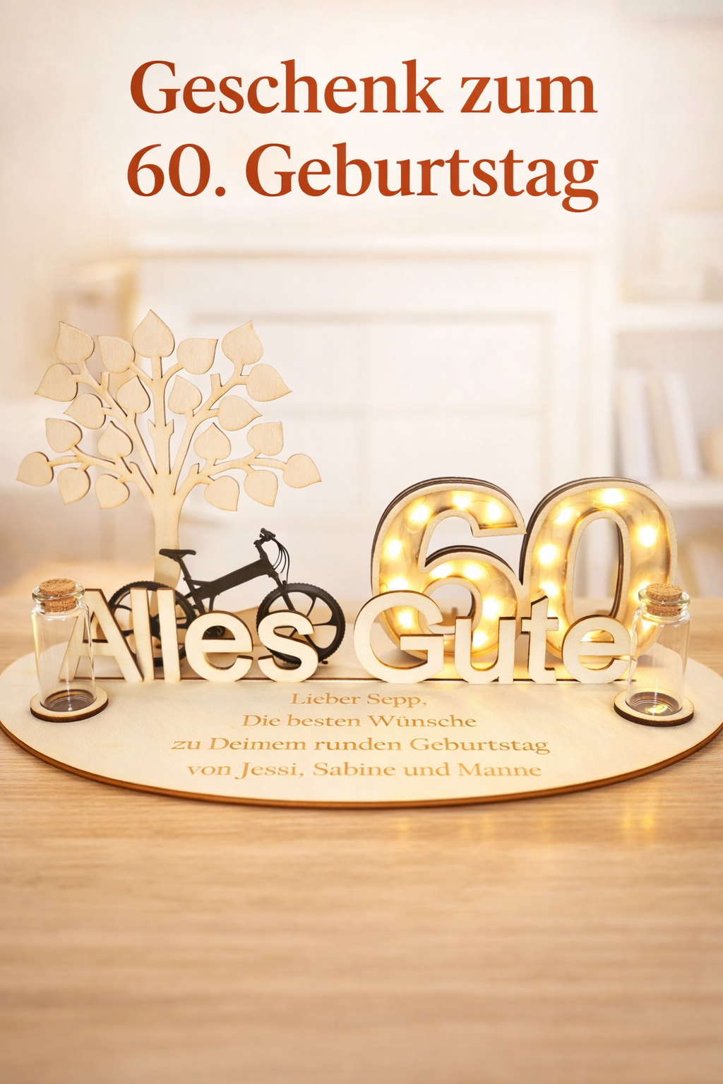 Personalisiertes Geschenk Geburtstag mit Wunschzahl | LED Holz Deko mit Gravur | Geldgeschenk | Geburtstagsgeschenk