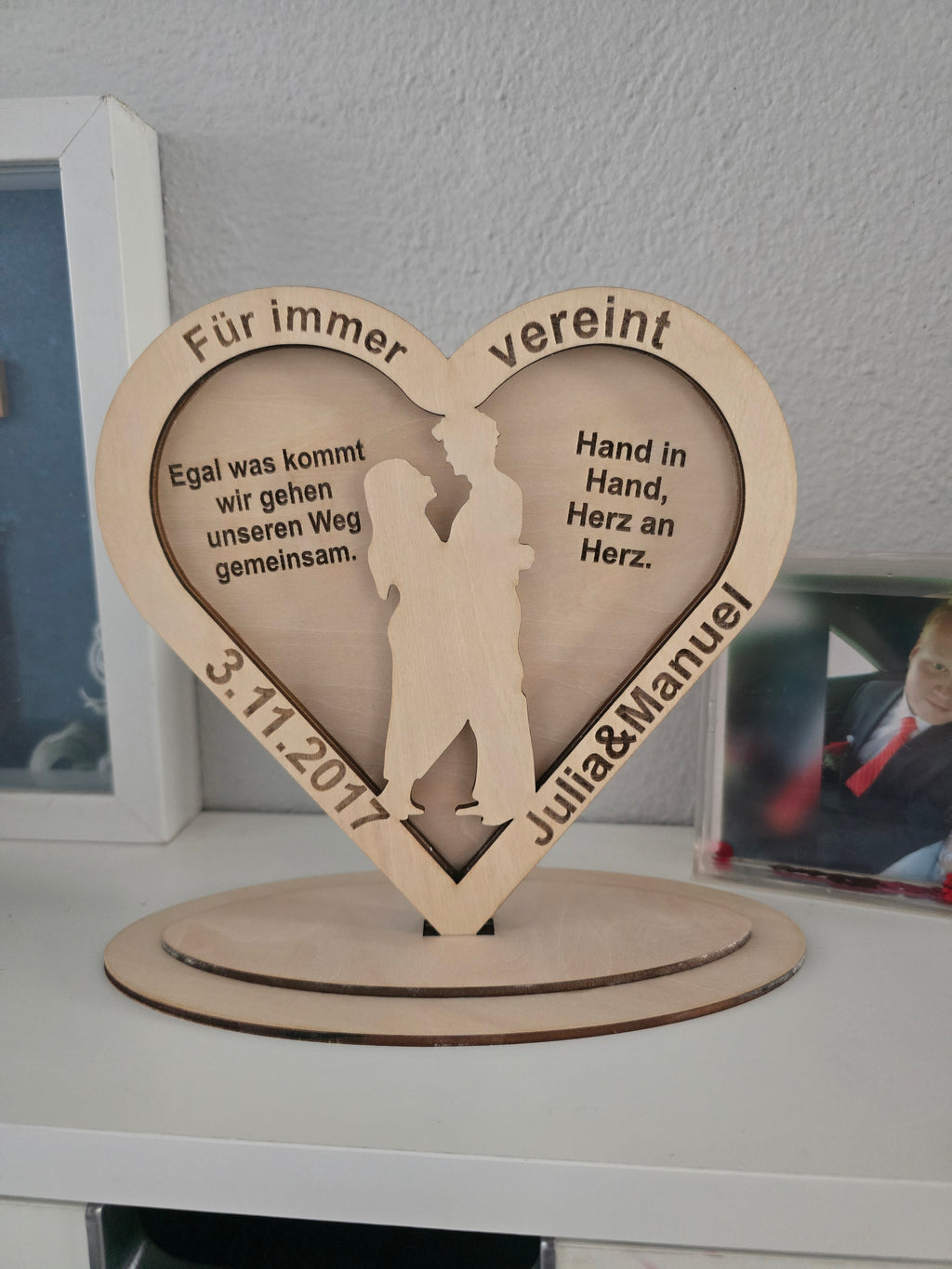 Personalisiertes Holz Herz mit LED – Paar Geschenk, Hochzeit, Jahrestag, Namen & Datum