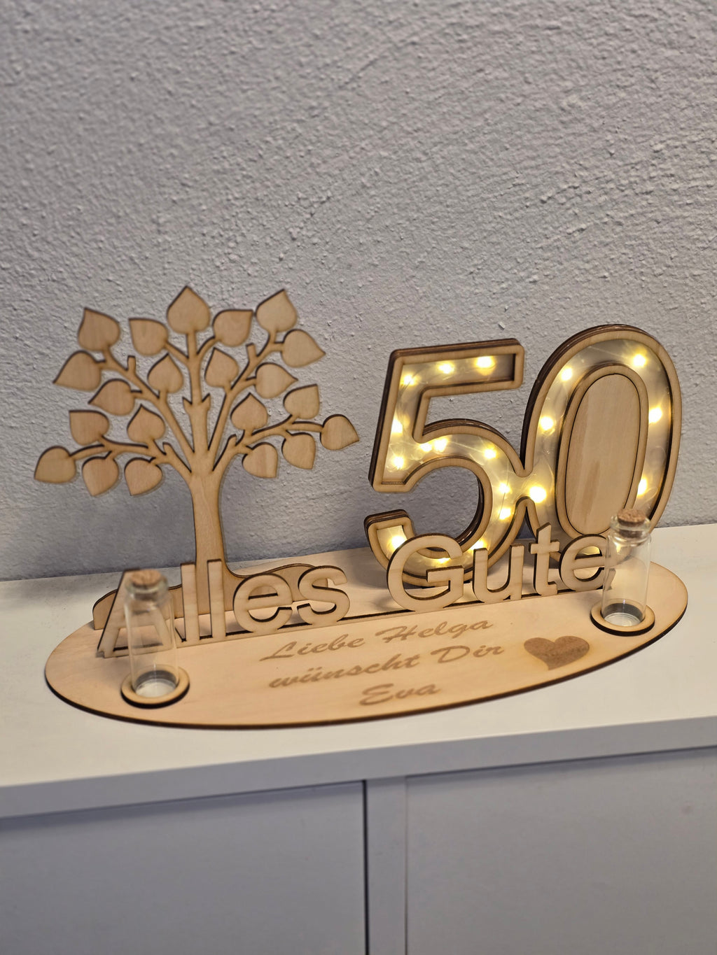 Personalisiertes Geschenk Geburtstag mit Wunschzahl | LED Holz Deko mit Gravur | Geldgeschenk | Geburtstagsgeschenk