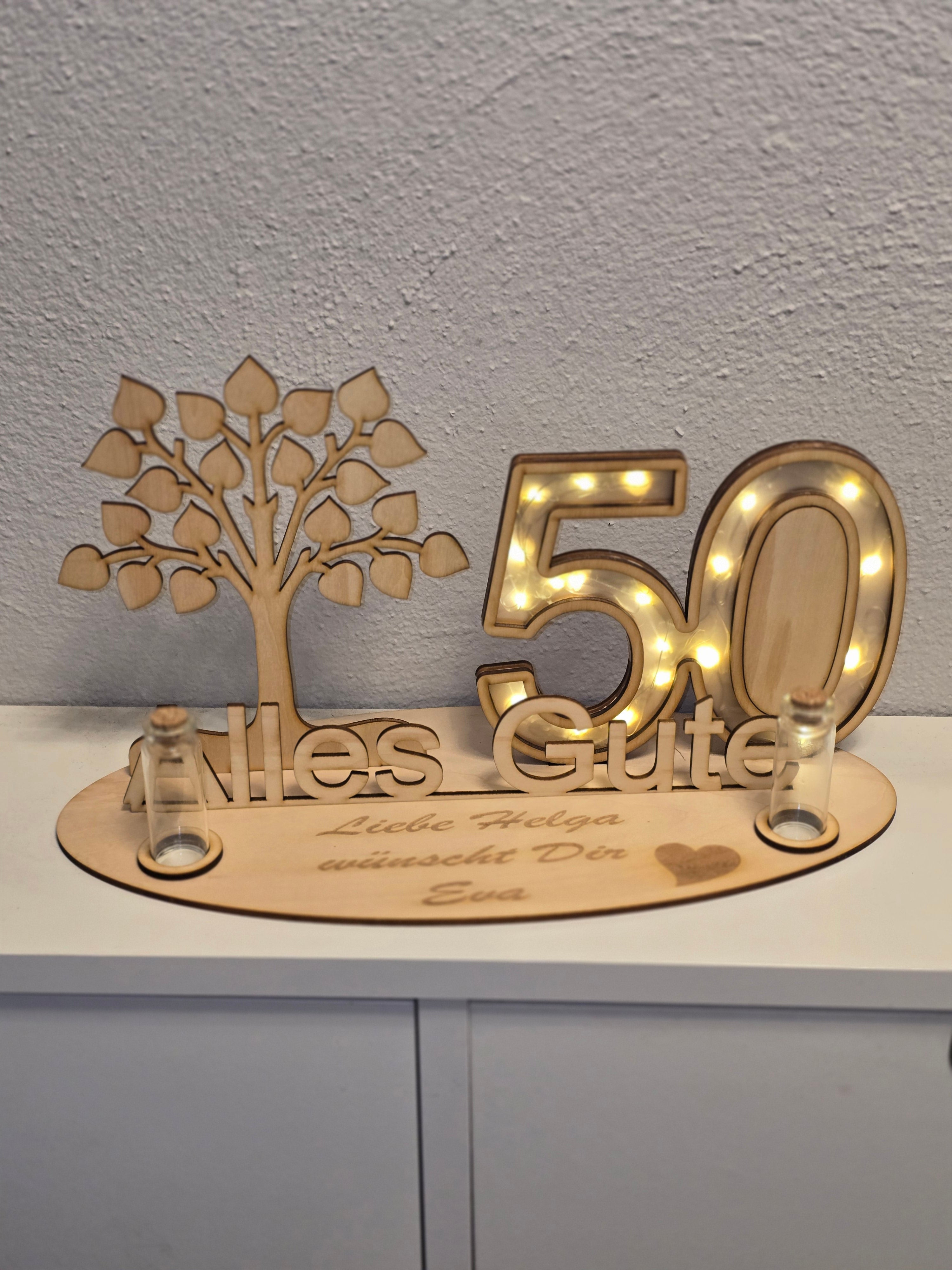 Personalisiertes Geschenk Geburtstag mit Wunschzahl | LED Holz Deko mit Gravur | Geldgeschenk | Geburtstagsgeschenk