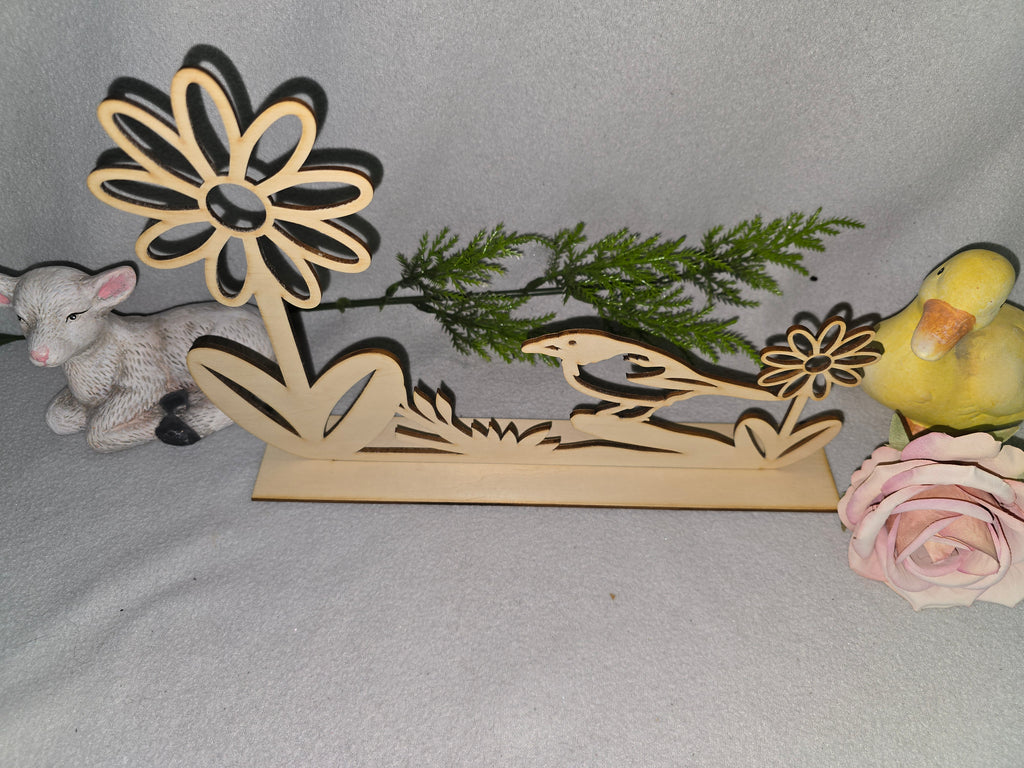 Frühlingsdeko aus Holz – Vogel & Blumen Deko Aufsteller – Tischdeko Natur – Wohnaccessoire