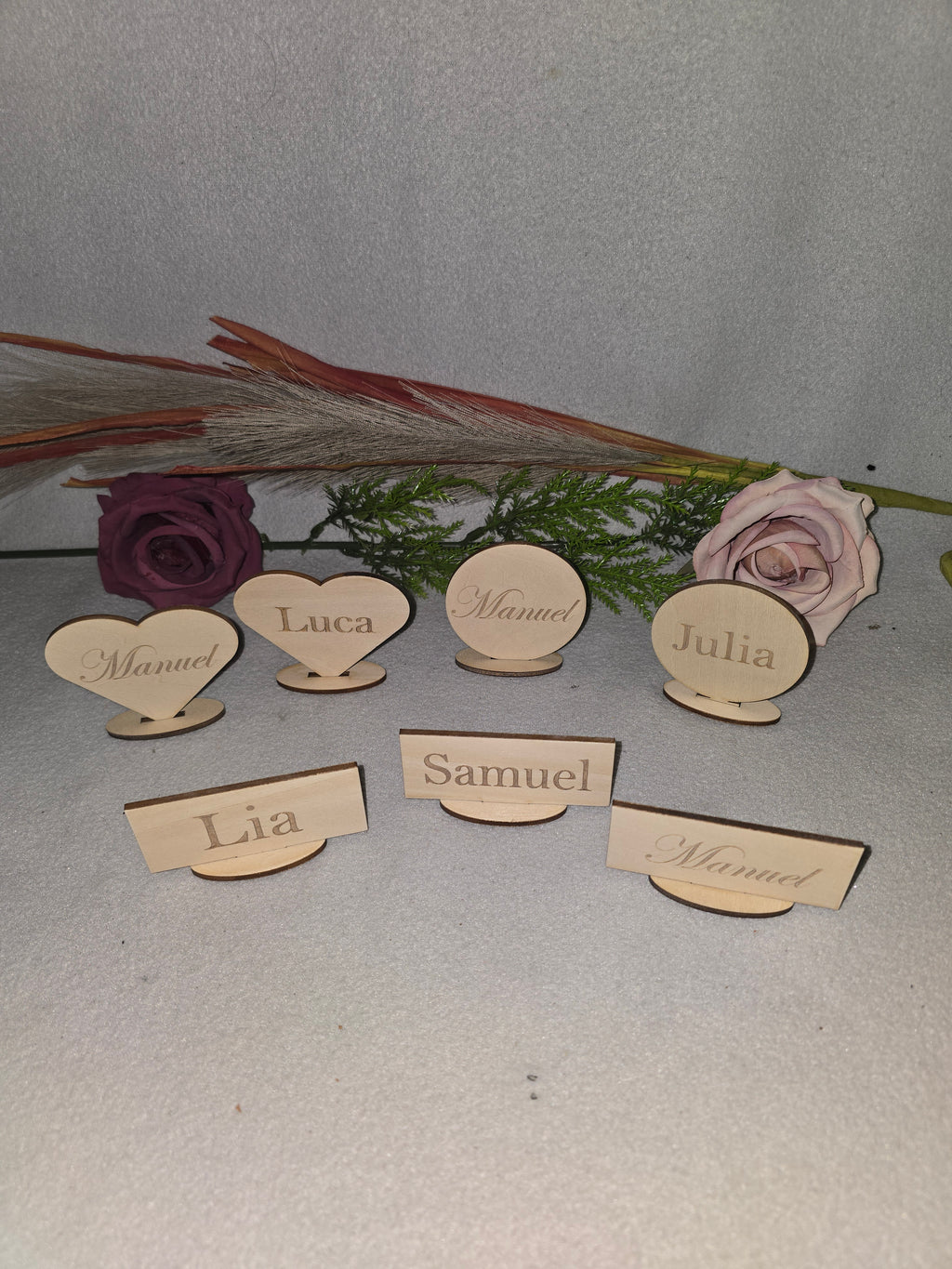 Personalisierte Namensschilder aus Holz | Platzkarten Hochzeit | Tischdeko mit Wunschname
