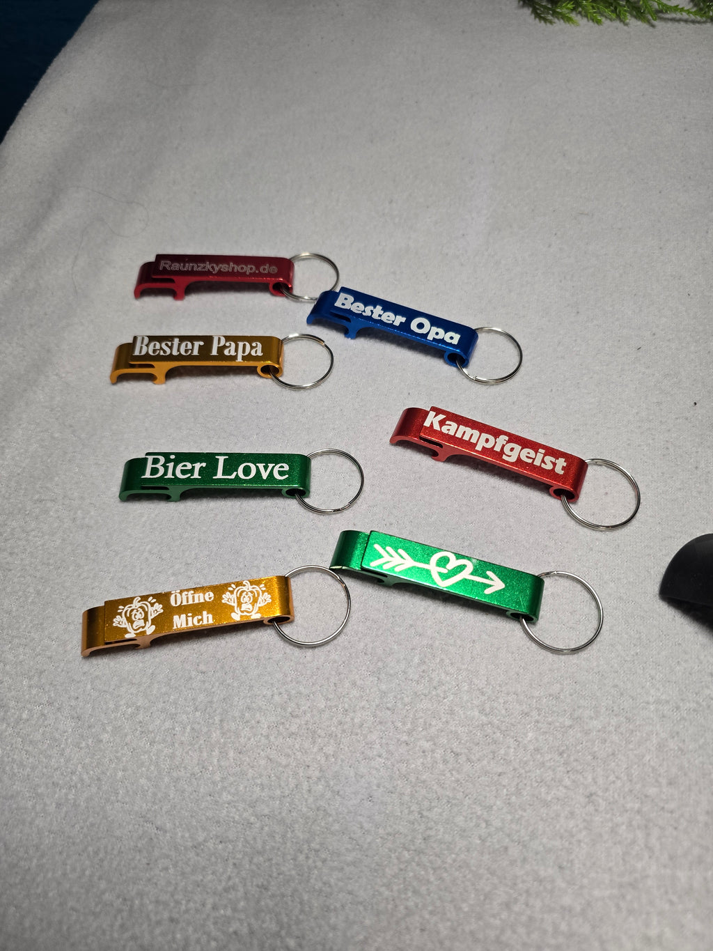 5er-Set personalisierte Flaschenöffner mit Gravur – Aluminium Schlüsselanhänger