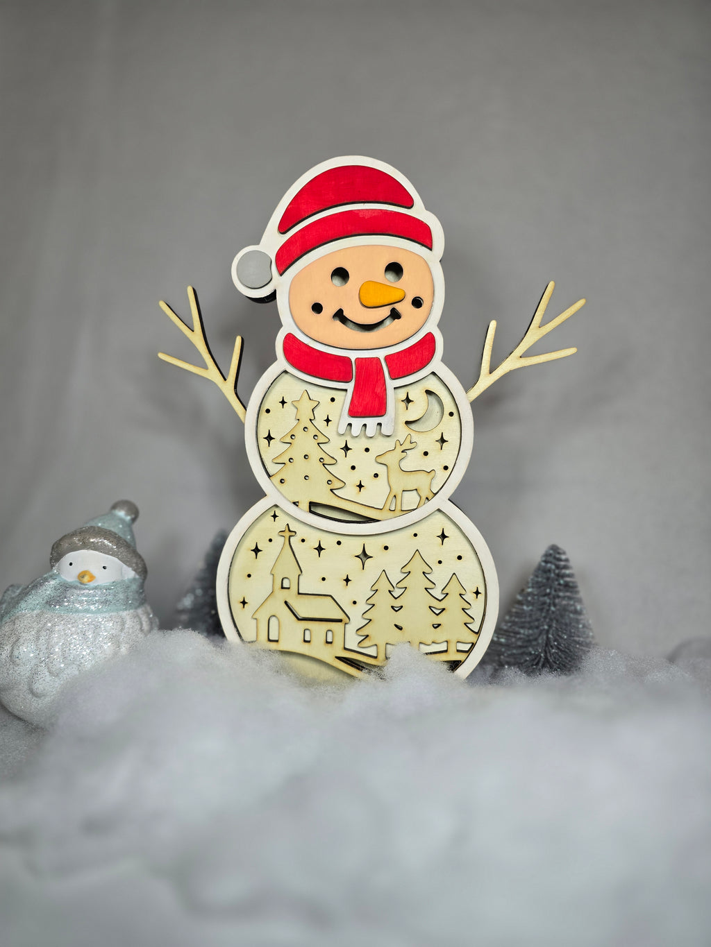 LED Schneemann „Winterzauber“ – Leuchtende Weihnachtsdeko aus Holz