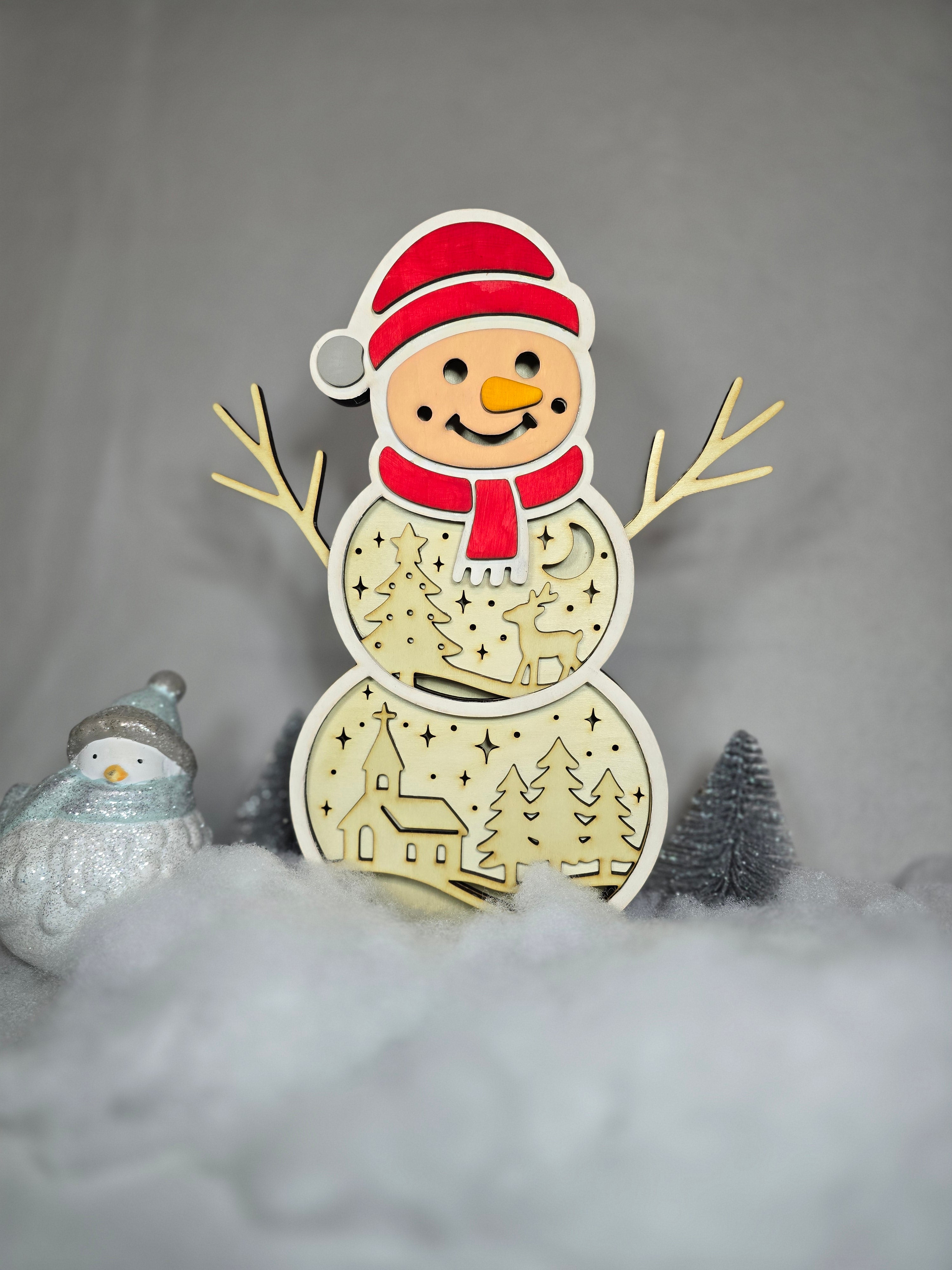 LED Schneemann „Winterzauber“ – Leuchtende Weihnachtsdeko aus Holz
