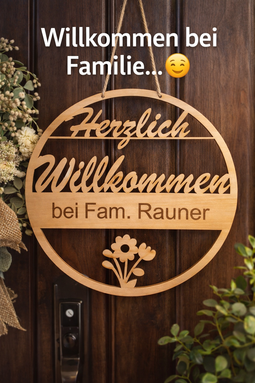 Herzlich Willkommen Schild aus Holz – Personalisiertes Türschild Familie – Eingangsschild Wanddeko 29 cm