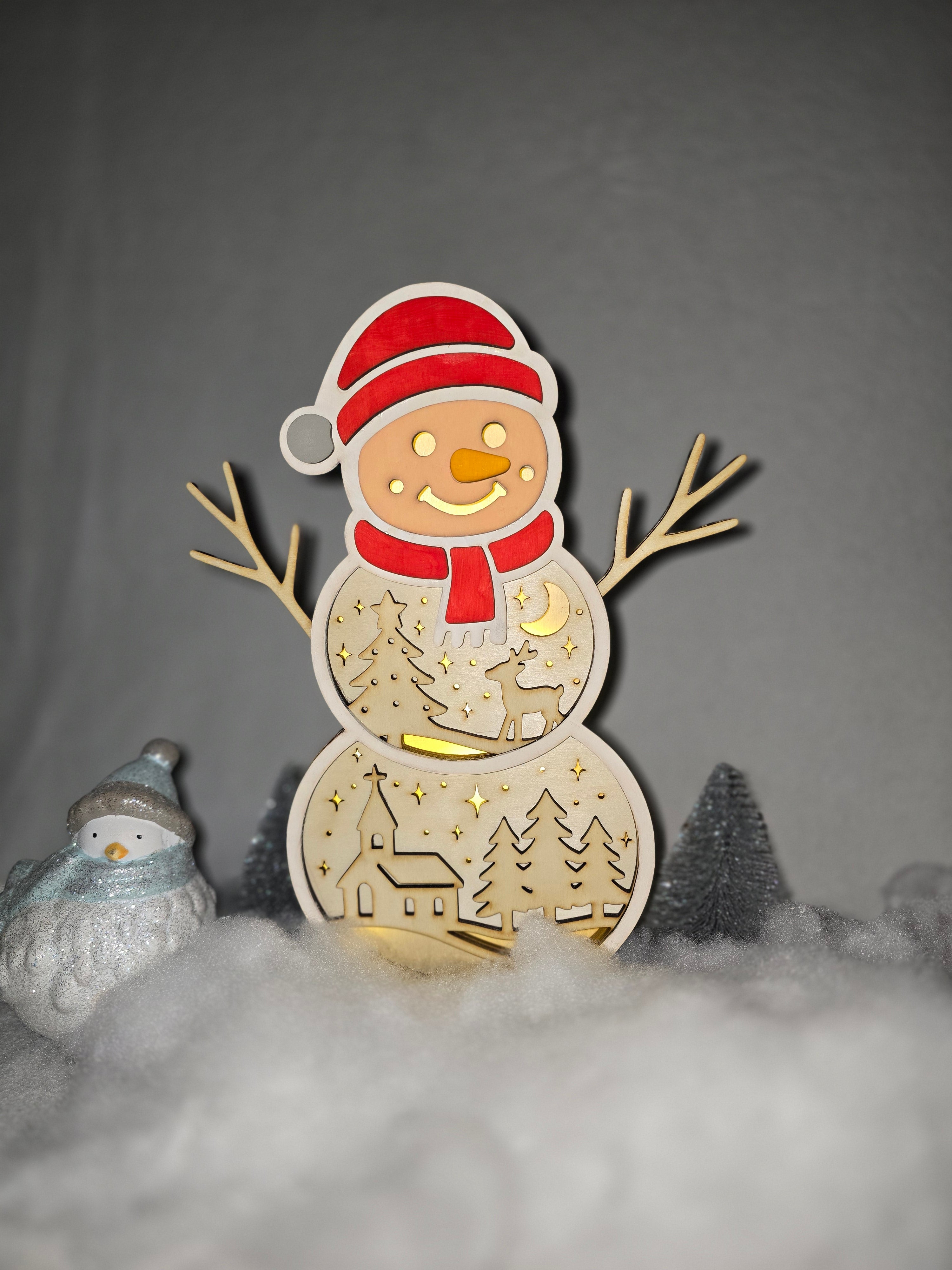 LED Schneemann „Winterzauber“ – Leuchtende Weihnachtsdeko aus Holz