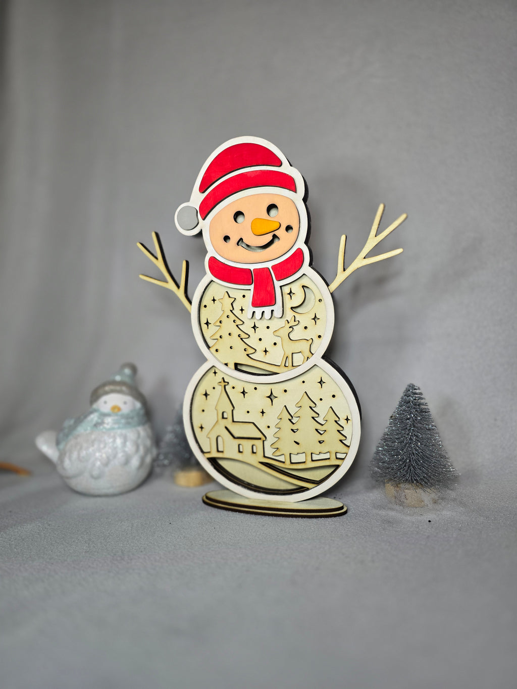 LED Schneemann „Winterzauber“ – Leuchtende Weihnachtsdeko aus Holz