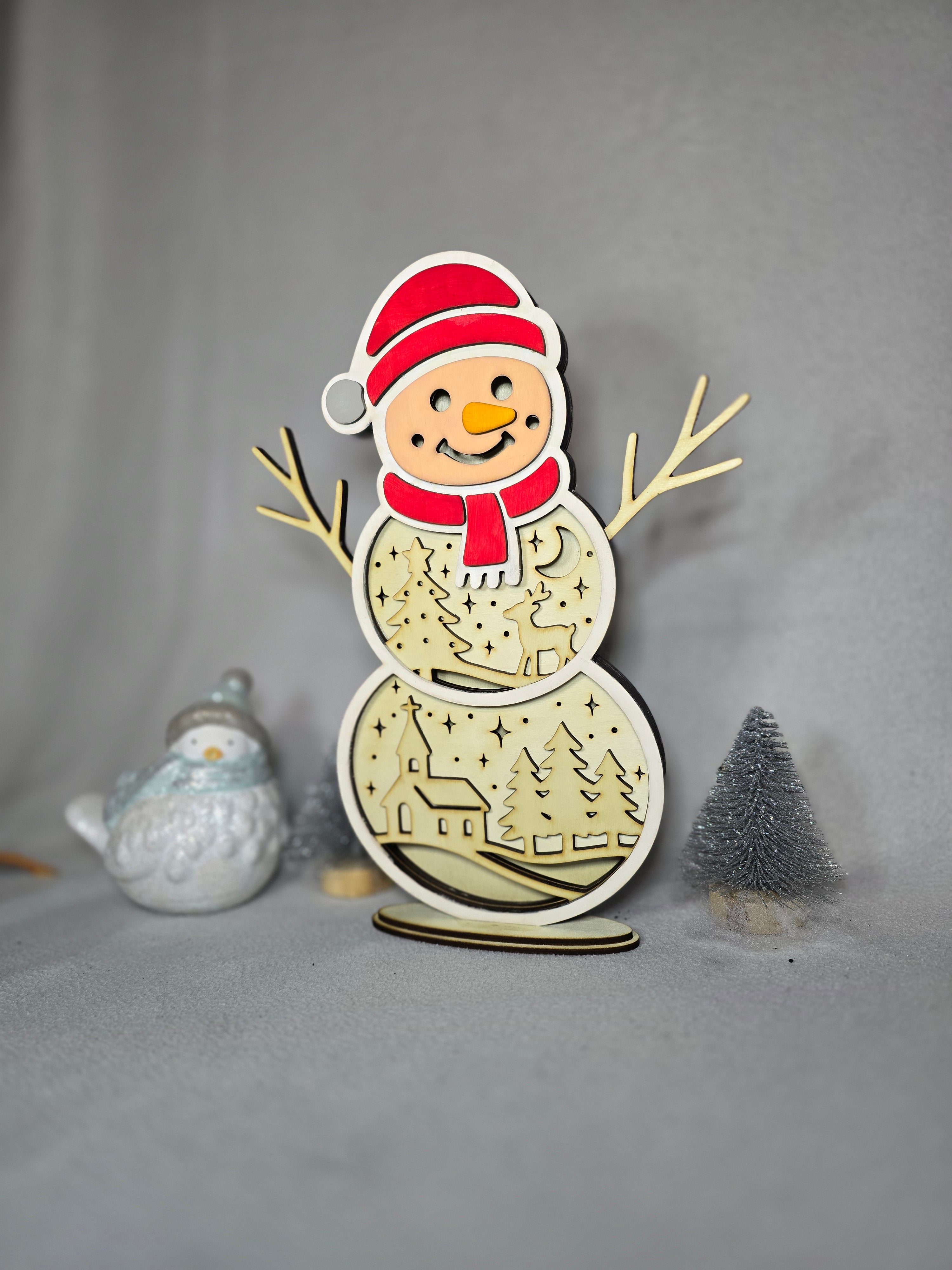 LED Schneemann „Winterzauber“ – Leuchtende Weihnachtsdeko aus Holz