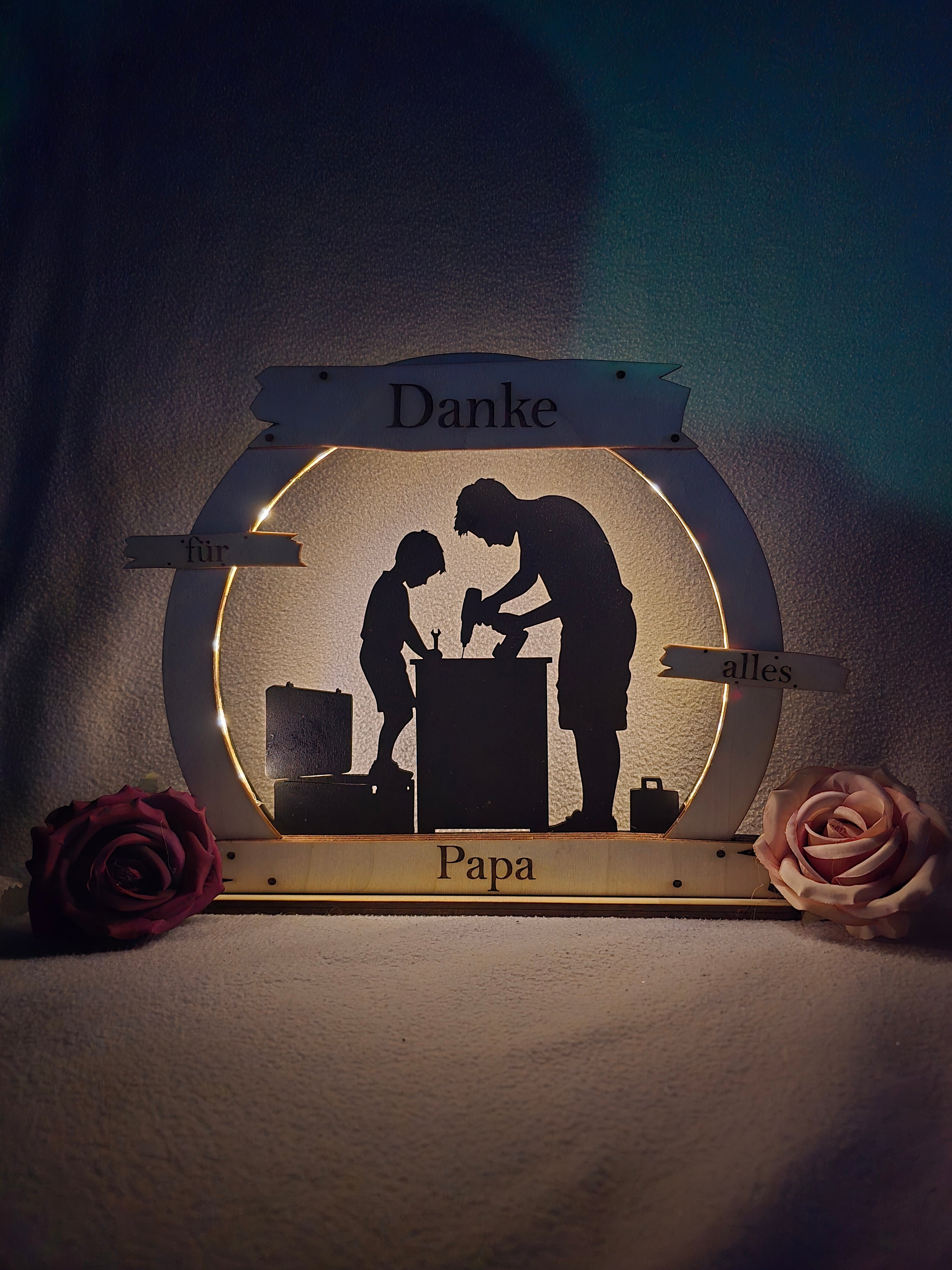 LED Deko „Danke Papa“ – Geschenk mit 3 Lichtmodi (Dauerlicht & Blinkfunktion)