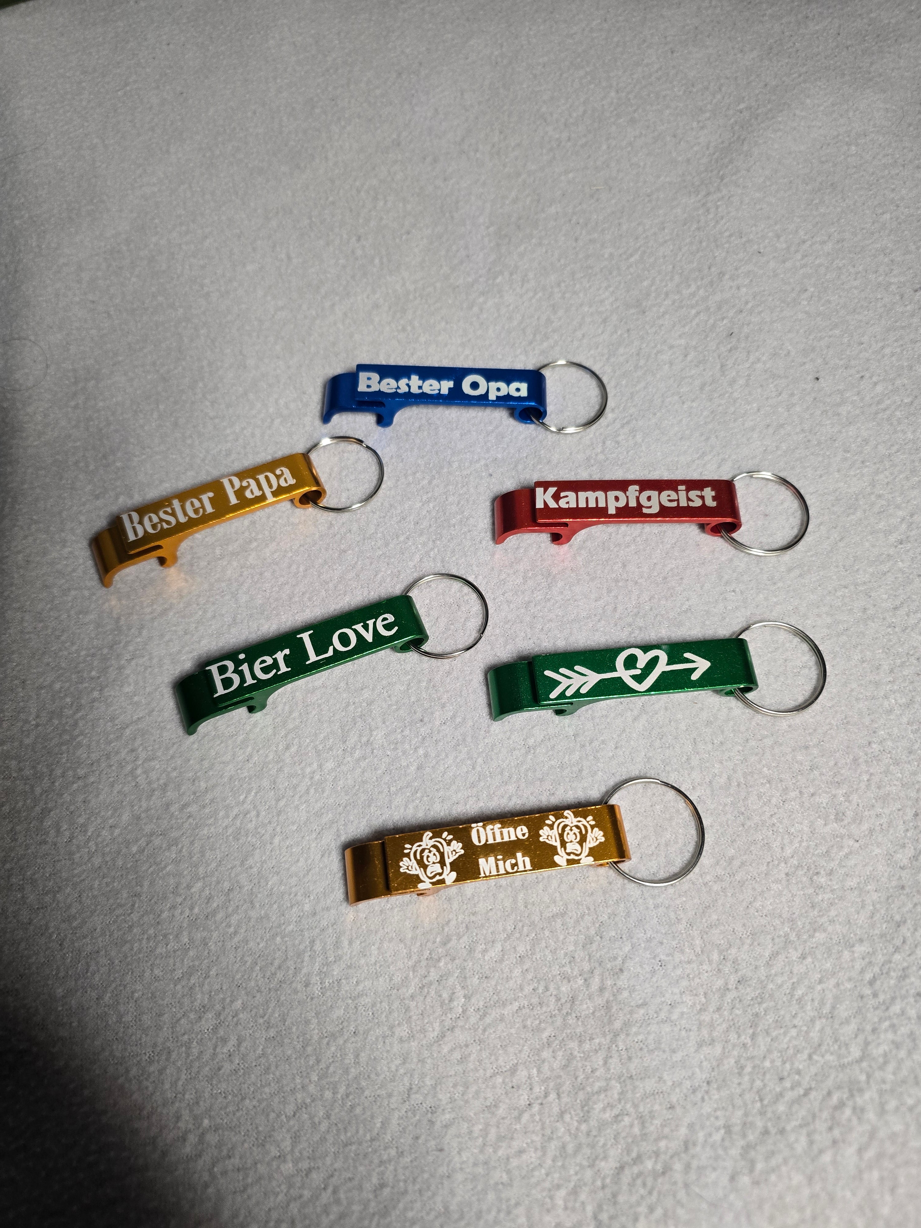 5er-Set personalisierte Flaschenöffner mit Gravur – Aluminium Schlüsselanhänger