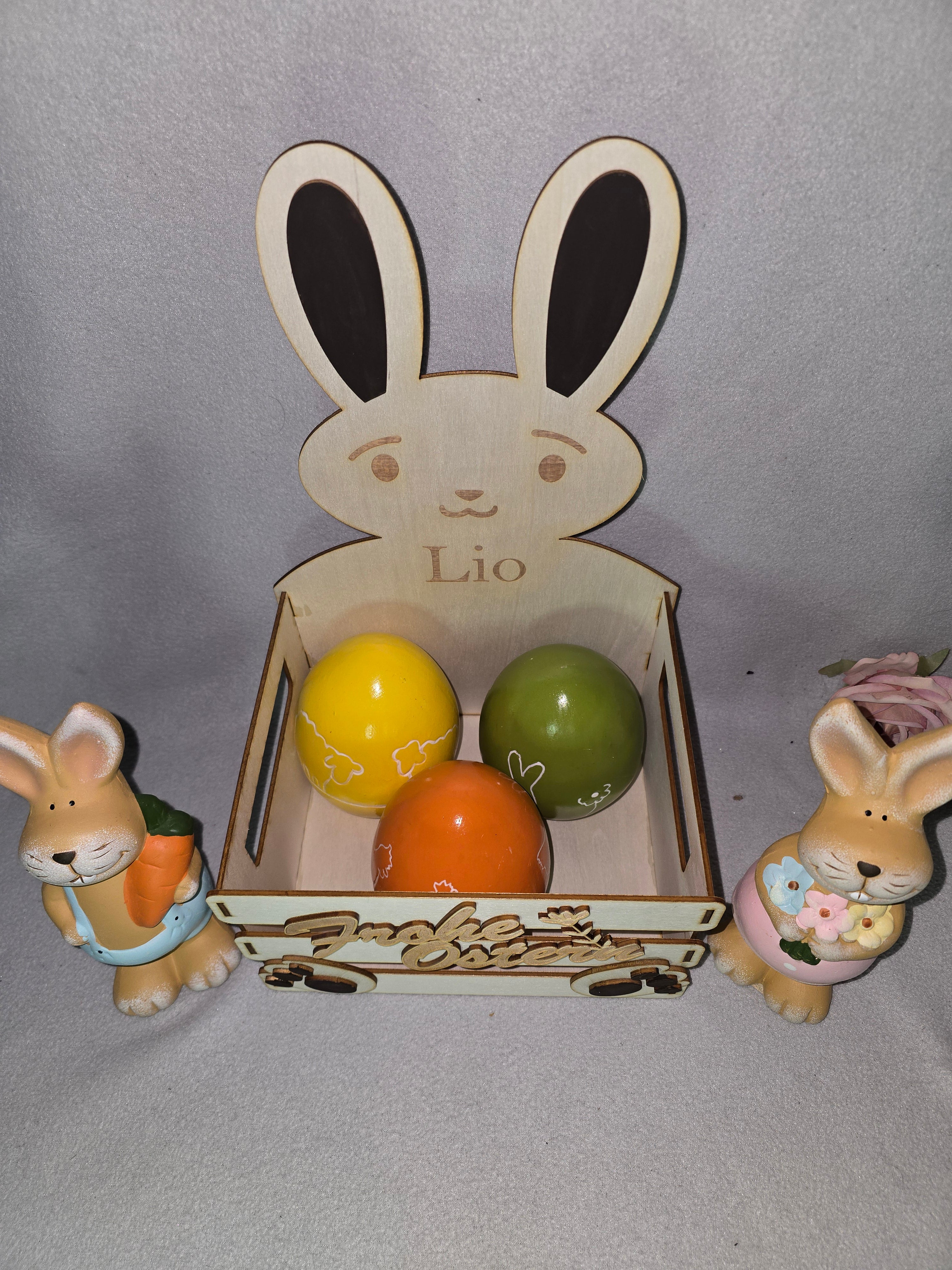 Personalisierter Osterhase aus Holz – Osterkorb mit Name | Frohe Ostern | 22×35 cm