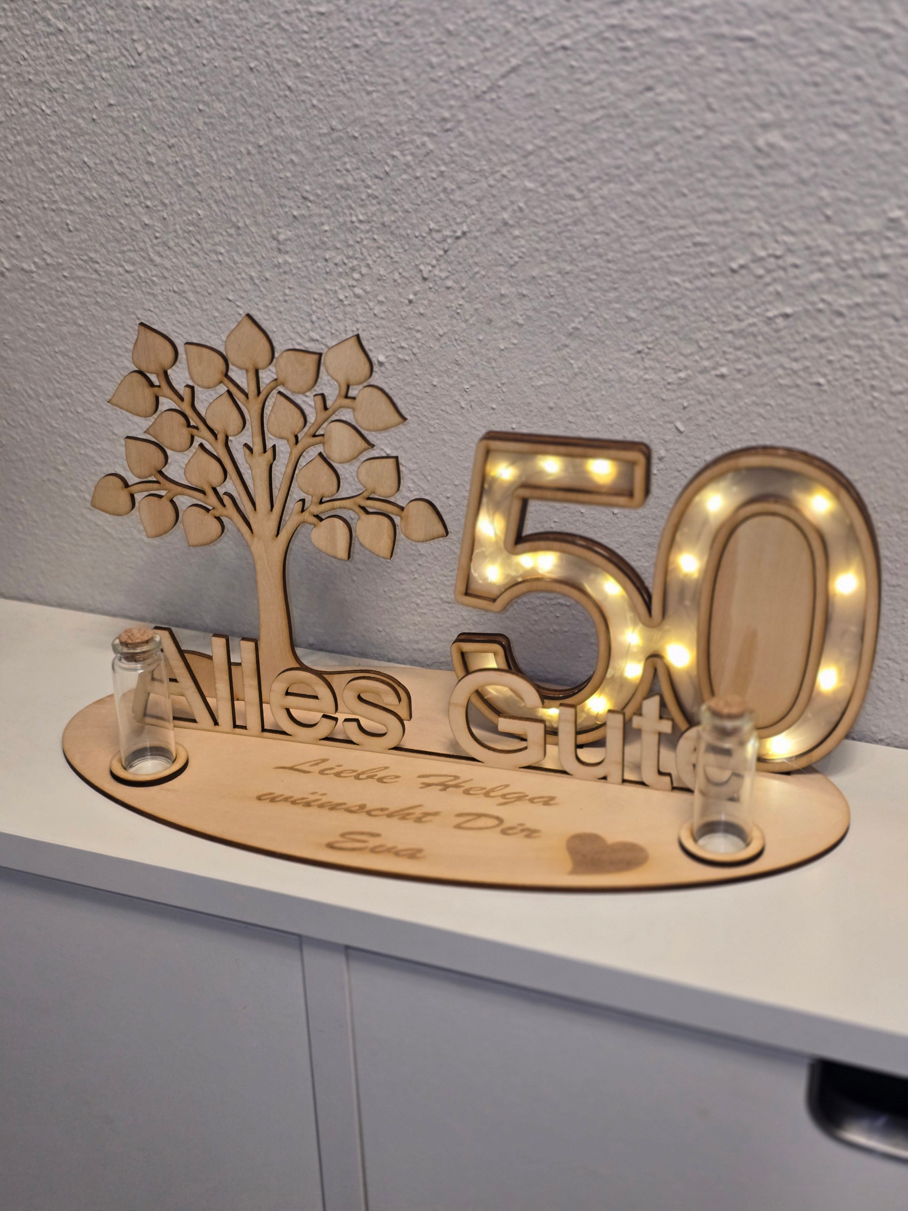 Personalisiertes Geschenk Geburtstag mit Wunschzahl | LED Holz Deko mit Gravur | Geldgeschenk | Geburtstagsgeschenk