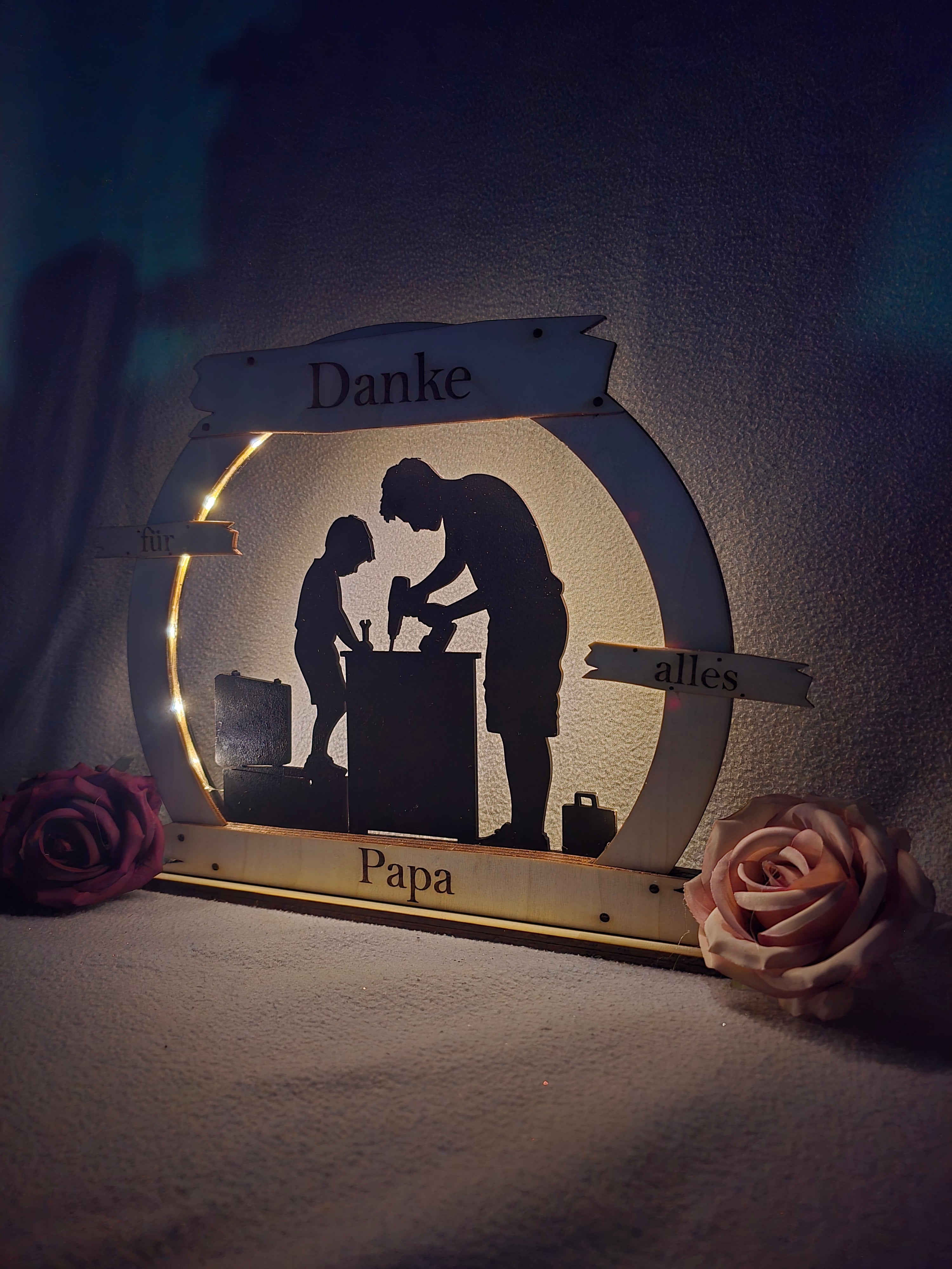 LED Deko „Danke Papa“ – Geschenk mit 3 Lichtmodi (Dauerlicht & Blinkfunktion)