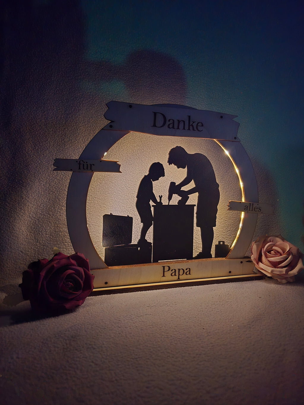 LED Deko „Danke Papa“ – Geschenk mit 3 Lichtmodi (Dauerlicht & Blinkfunktion)
