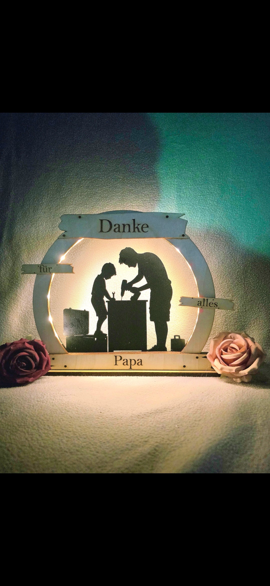 LED Deko „Danke Papa“ – Geschenk mit 3 Lichtmodi (Dauerlicht & Blinkfunktion)